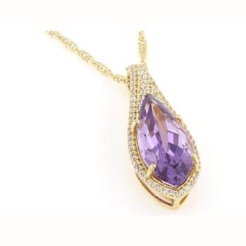 Amethyst And White Zircon Pendant Necklace In 18K Gold Over Sterling
Silver 4.62ctw