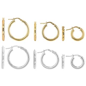 Set Of 6 Hoop Earrings In 18K Gold Over Bronze and Rhodium Over Bronze