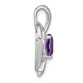 Rhodium Over 14k White Gold Amethyst and Diamond Heart Pendant