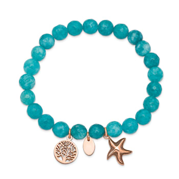 Rose Stainless Steel Antiqued and Polished Starfish Aqua Dyed Jade Bracelet