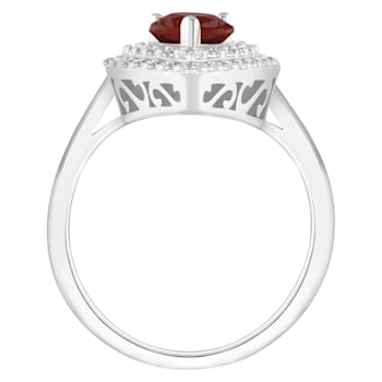 8x5mm Pear Shape Garnet And White Topaz Accents Rhodium Over Sterling
Silver Double Halo Ring