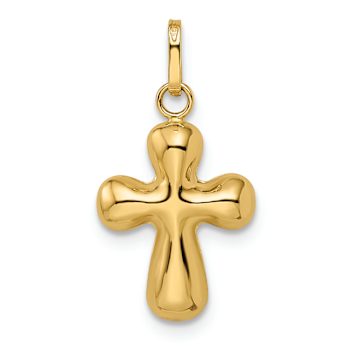 14k Yellow Gold 3D Polished Puffed Cross Pendant