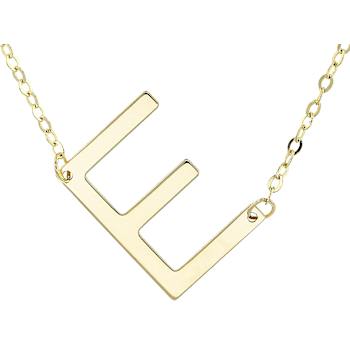 Sideways Initial E Necklace In Solid 14K Yellow Gold 18 Inch