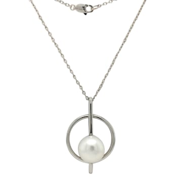 11-11.5mm Button White Freshwater Pearl Sterling Silver Pendant with Chain
