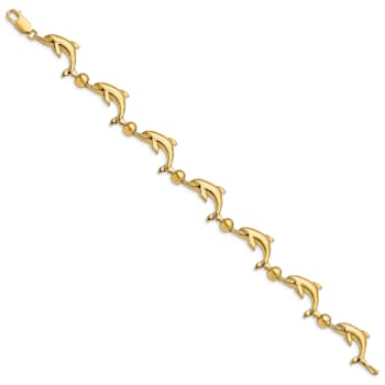 14k Yellow Gold Polished Dolphin Link Bracelet