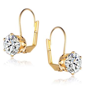 CZ Solitaire Drop Earrings In 14K Gold Over Sterling Silver