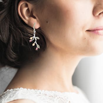 Rhodolite and Green Nanocrystal Rhodium Over Sterling Silver Leaf Earrings