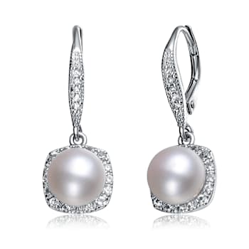 Pear Shape Pearl Simulant Drop Earrings In Sterling Silver