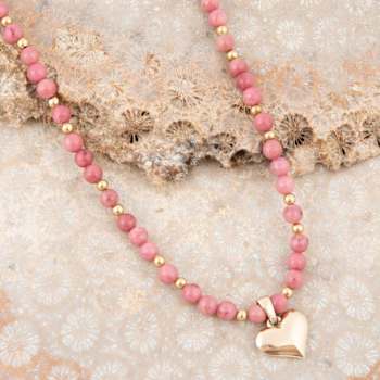 Barse Rhodonite Heart Pendant Necklace In Bronze