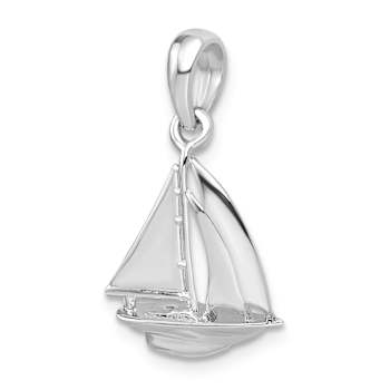 Rhodium Over Sterling Silver Polished 3D Sailboat Pendant