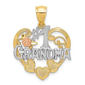 14K Tri-color Gold Textured and Diamond-Cut #1 Grandma in Heart Pendant