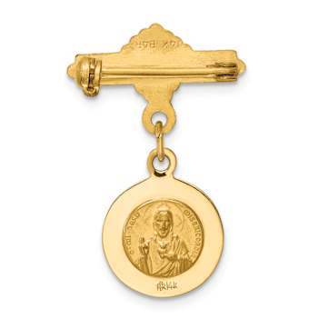 14k Yellow Gold Satin Reversible Queen of the Holy Scapular Sacred Heart
Medal Pin