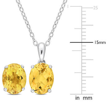 Oval Citrine Pendant And Earrings Set In Sterling Silver 4.95ctw