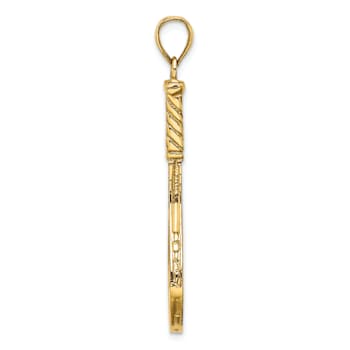 14k Yellow Gold 3D Polished and Textured Tennis Racquet Charm