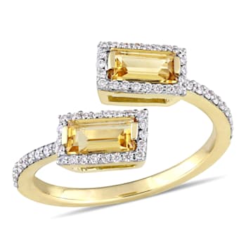 0.75ctw Citrine and 0.25ctw Diamond 14k Yellow Gold Bypass Ring
