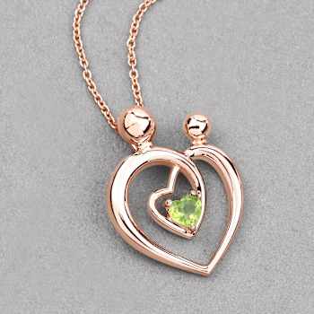 Peridot Mom and Child Interlink Heart 18K Rose Gold Over Sterling Silver
Pendant With Chain