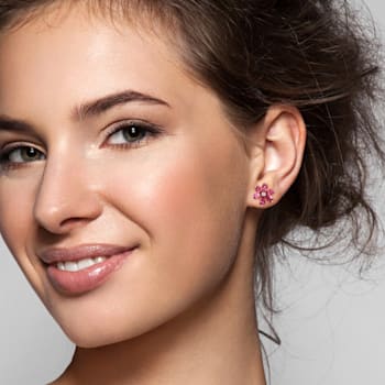 4.80ctw Pink Topaz And Diamond Accent 10k White Gold Floral Stud Earrings
