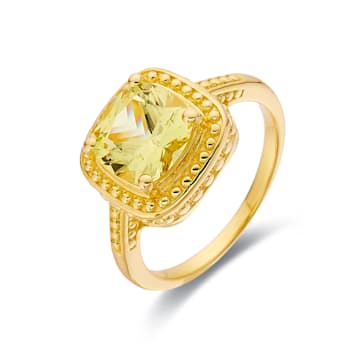 Square Cushion Lab Created Yellow Sapphire 18K Yellow Gold Over Sterling
Silver Ring 2.90ctw