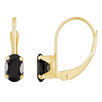6x4mm Oval Black Onyx 10k Yellow Gold Drop Earrings