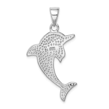 Rhodium Over Sterling Silver Larimar Dolphin Pendant