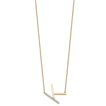 14k Yellow Gold and Rhodium Over 14k Yellow Gold Sideways Diamond
Initial K Pendant 18 Inch Necklace
