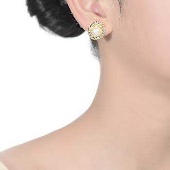 Pear Shape Pearl Hammered Stud Earrings In 14K Gold Over Sterling Silver
