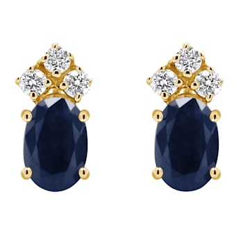 6x4mm Oval Sapphire with Diamond Accents 14k Yellow Gold Stud Earrings