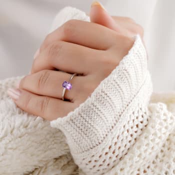 Rectangular Cushion Amethyst Sterling Silver Solitaire Ring, 0.85ct