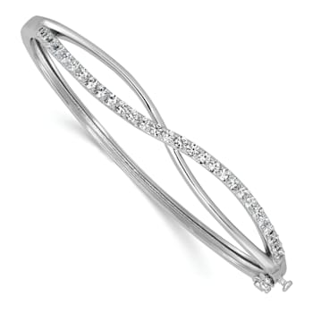 Rhodium Over Sterling Silver Polished Cubic Zirconia Infinity Hinged Bangle