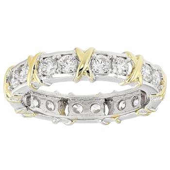Two-Tone CZ Eternity Band Ring In Platinum And 18K Gold Over Sterling Silver