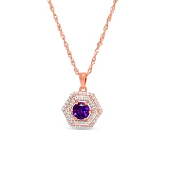 18K Rose Gold Over Sterling Silver 7mm Round Amethyst and White Zircon
Pendant 1.95ctw