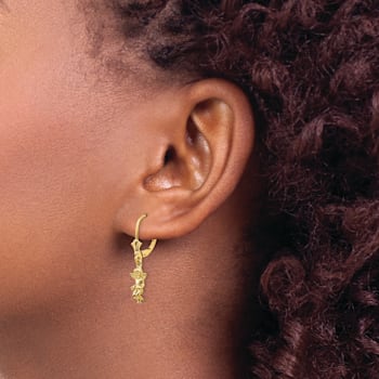 14k Yellow Gold Textured Angel Dangle Earrings