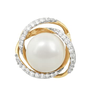 8-8.5mm Round White Freshwater Pearl with Diamond Accents 10K Yellow
Gold Pendant with Chain