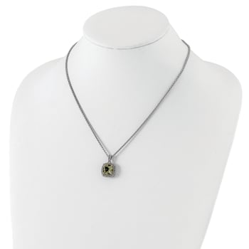 Sterling Silver Antiqued with 14K Accent Green Quartz Necklace