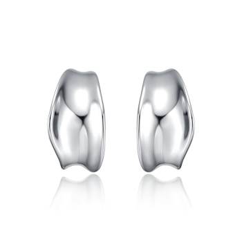 Wave Design Mini Huggie Earrings In Rhodium Over Brass