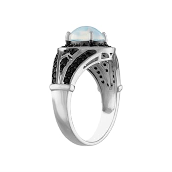 Opal and Black Spinel Sterling Silver Ring 2.12 ctw