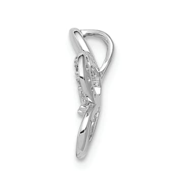 Rhodium Over 14k White Gold Diamond Round Petal Flower Chain Slide Pendant