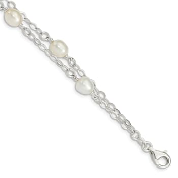 Sterling Silver White Freshwater Cultured Pearl 7.5 inch Bracelet