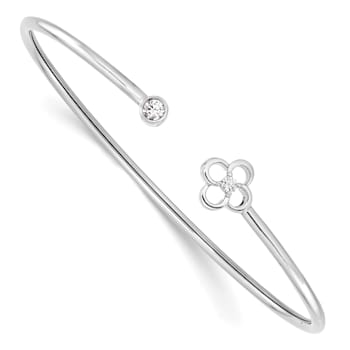 14K White Gold Lab Grown Diamond VS/SI GH, Floral Flexible Bangle