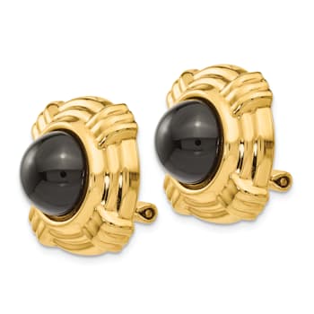 14k Yellow Gold Onyx Non-Pierced Stud Earrings