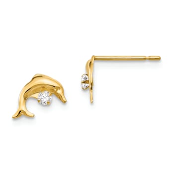 14k Yellow Gold Cubic Zirconia Children's Dolphin Stud Earrings