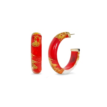 14K Yellow Gold Over Sterling Silver Small Gold Leaf Acrylic Hoops in
Carnelian Red