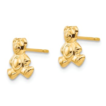 14K Yellow Gold Teddy Bear Post Earrings