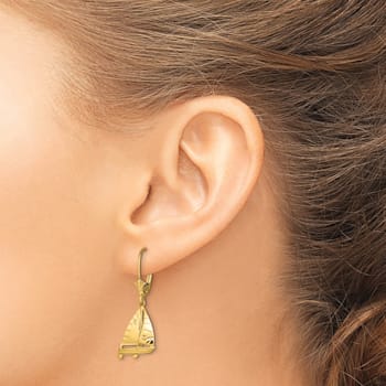 14k Yellow Gold 3D Sailboat Dangle Earrings