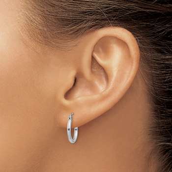 Rhodium Over 14k White Gold 9/16" Polished Tube Hoop Earrings