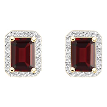 7x5mm Emerald Cut Garnet And Created White Sapphire 10k Yellow Gold Halo
Stud Earrings