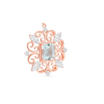 18K Rose Gold Over Sterling Silver 11x9mm Rectangular Octagonal
Aquamarine Pendant 3.6ctw