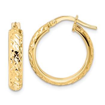 14k Yellow Gold 11/16" Polished and Diamond-Cut Hoop Earrings