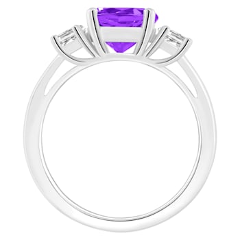 8mm Round Amethyst And White Topaz Rhodium Over Sterling Silver 3-Stone Ring