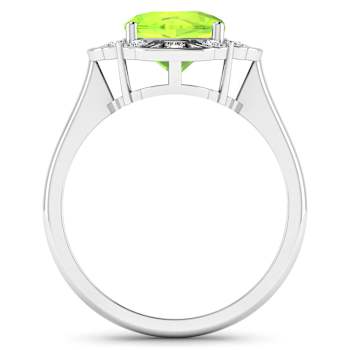 Green Peridot and White Diamond 14K White Gold Halo Ring 2.11 ctw